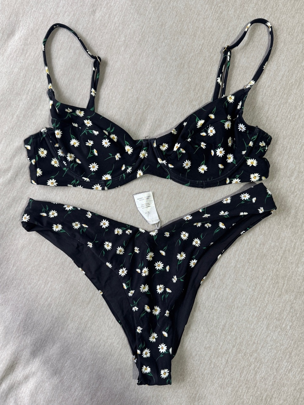 Onia x WeWoreWhat Black Daisy Underwire Bikini Set S
